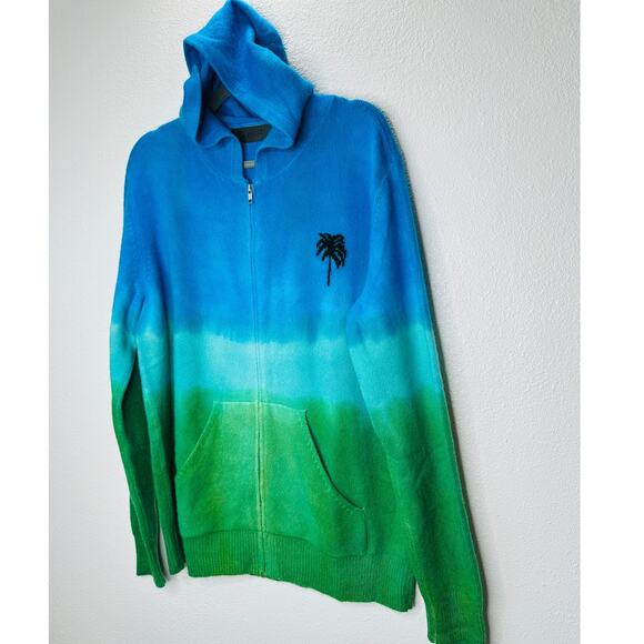 The Elder Statesman Blue Green Ombre Zip Hooded Cashmere Sweater XL - Picture 4 of 14